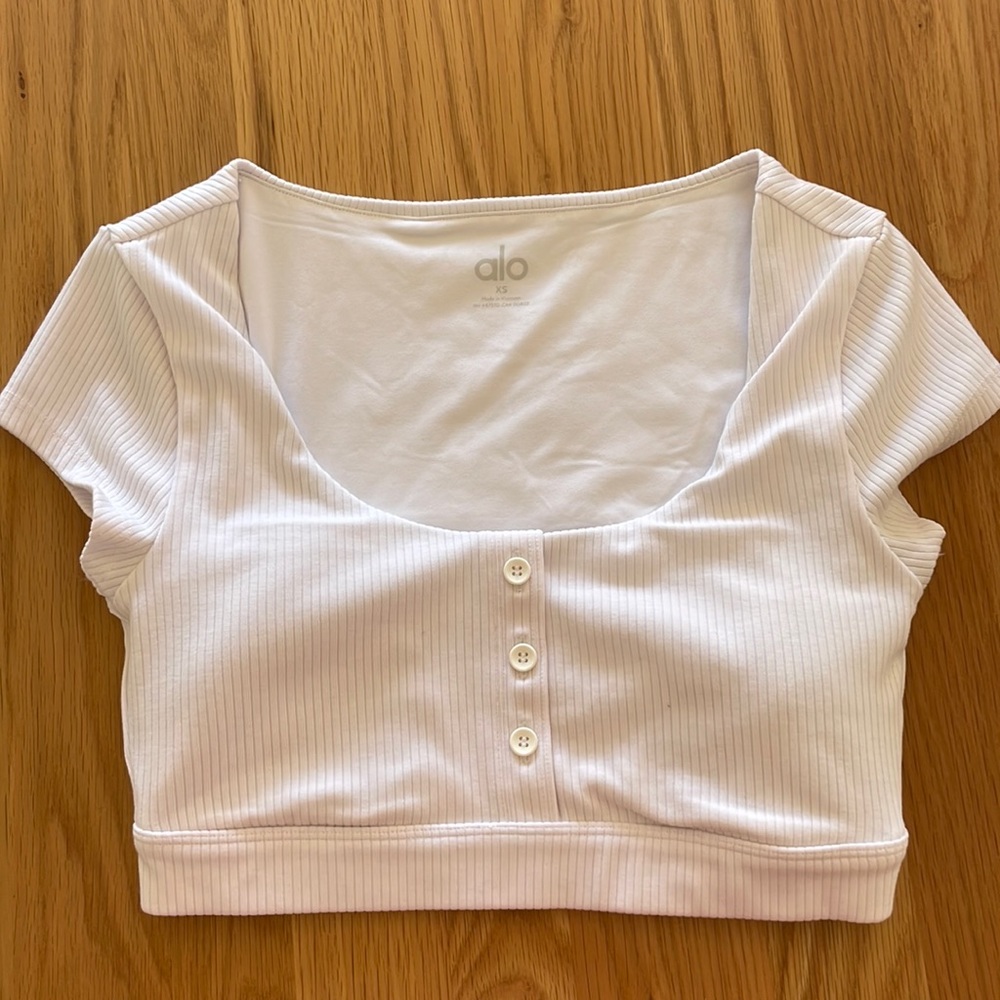 Alo Blissful Henley Bra Top - White